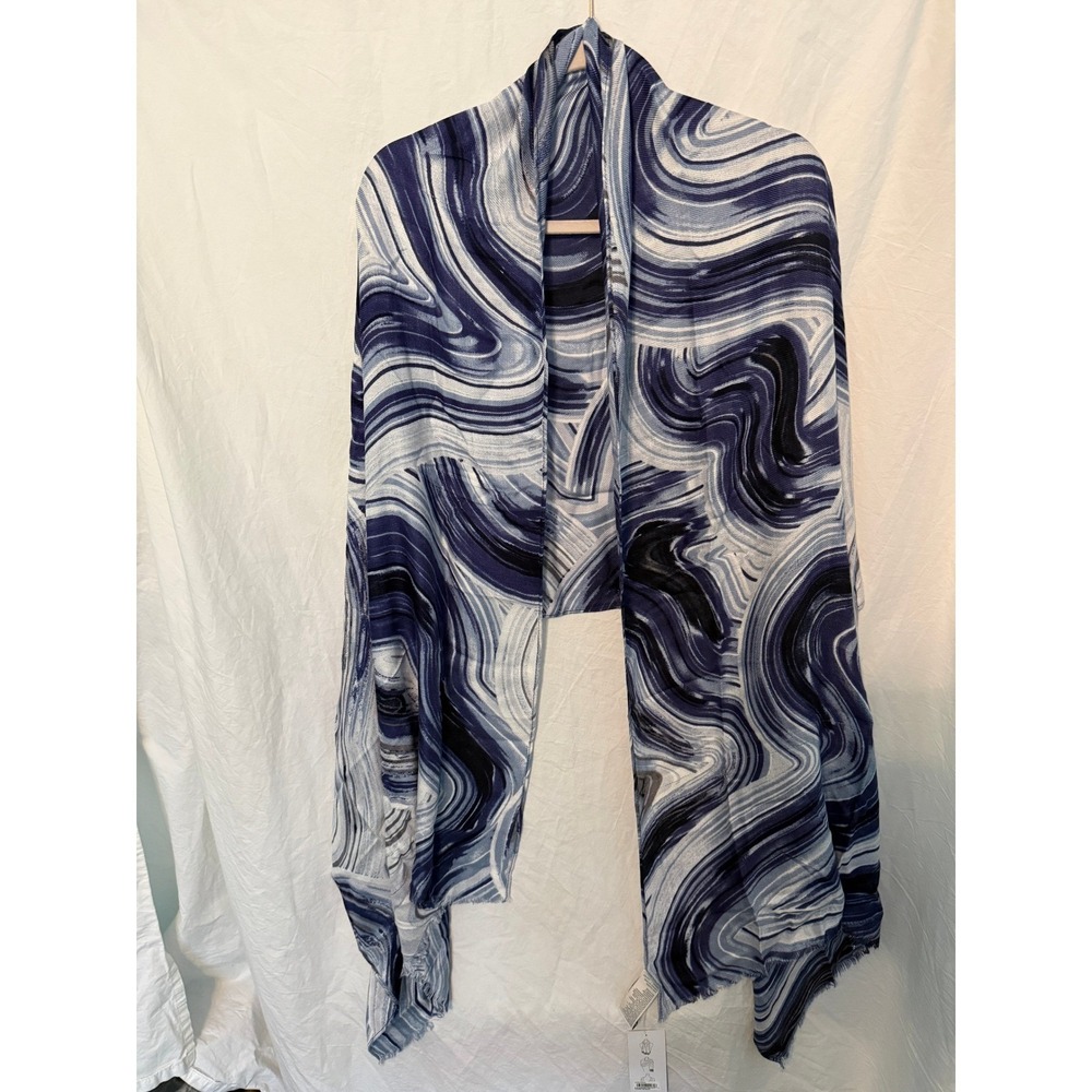 Nordstrom Rack Blue Marble Swirl Print Lightweight Wrap Scarf Eyelash Fringe